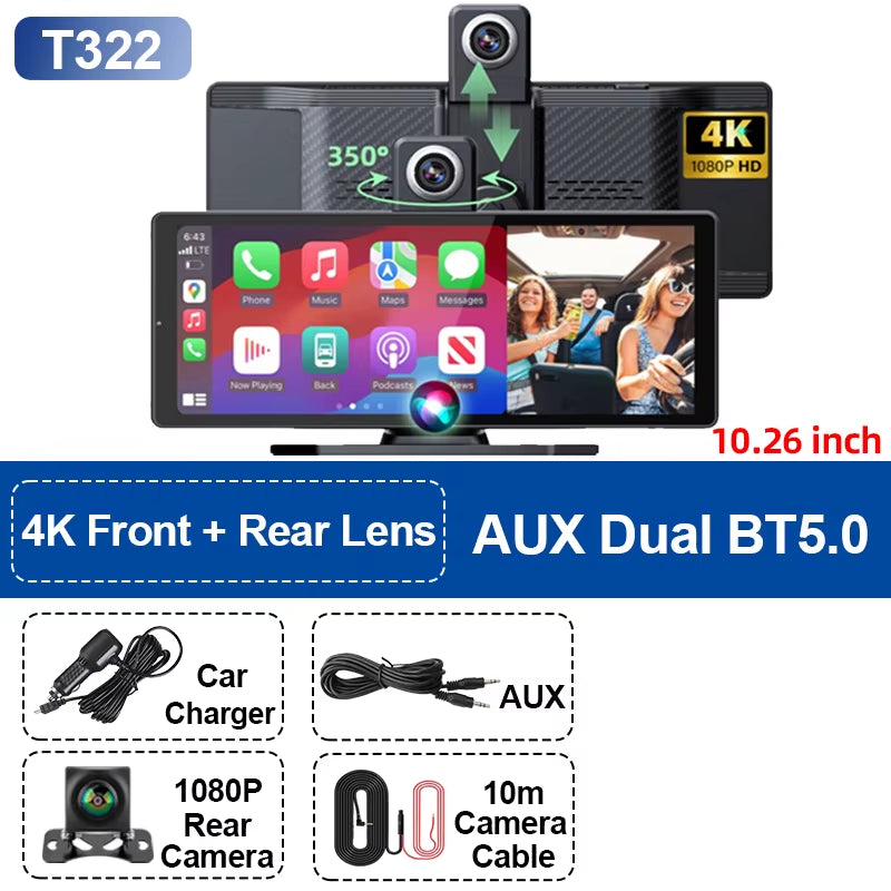 10.26'' Universal Portable Carplay Car Screen Wireless Carplay Screen Wireless Car Stereo Carplay Android Auto Car Touchscreen