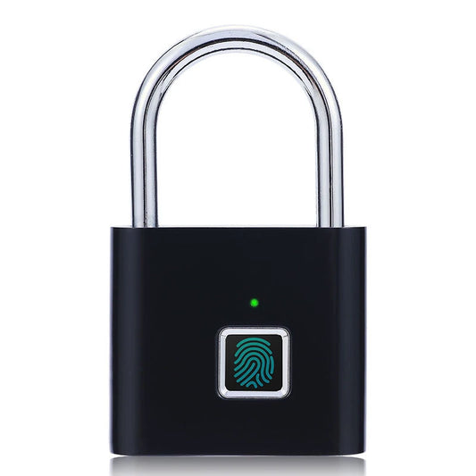 Black Silver USB Rechargeable Fingerprint Padlock - High-Identification Zinc Alloy Smart Lock for Enhanced Security